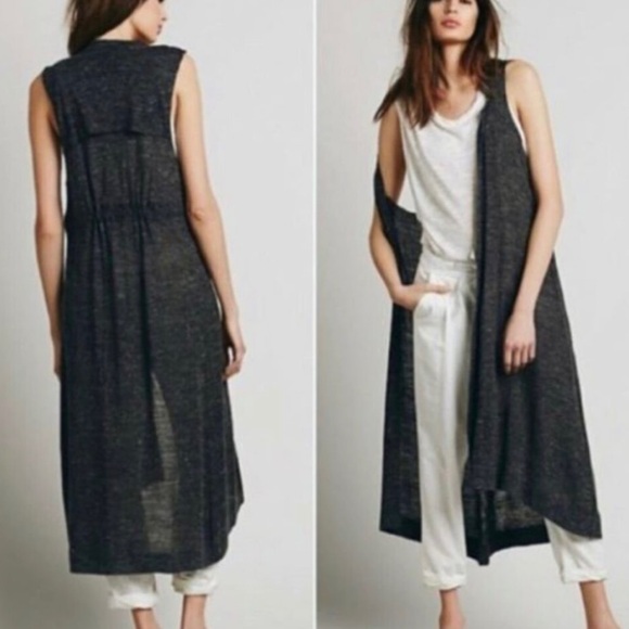Free People Jackets & Blazers - Free People Vest Charcoal Gray Sleeveless Longline Knit Duster Womens Medium